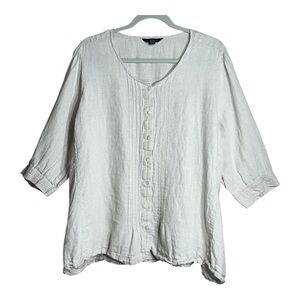 Lands’ End 100% Linen Button Front Blouse Size 2X/P 20-22W
